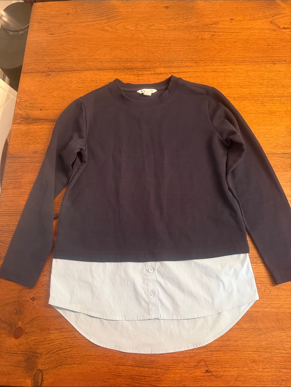Athleta Navy Sweatshirt with Light Blue Layered Hem
